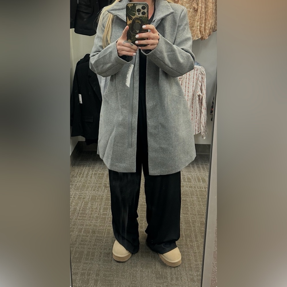 Nine West Zip-Front Faux Wool Coat NWOT